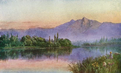 Sonnenuntergang am Jhelum, oberhalb von Srinagar